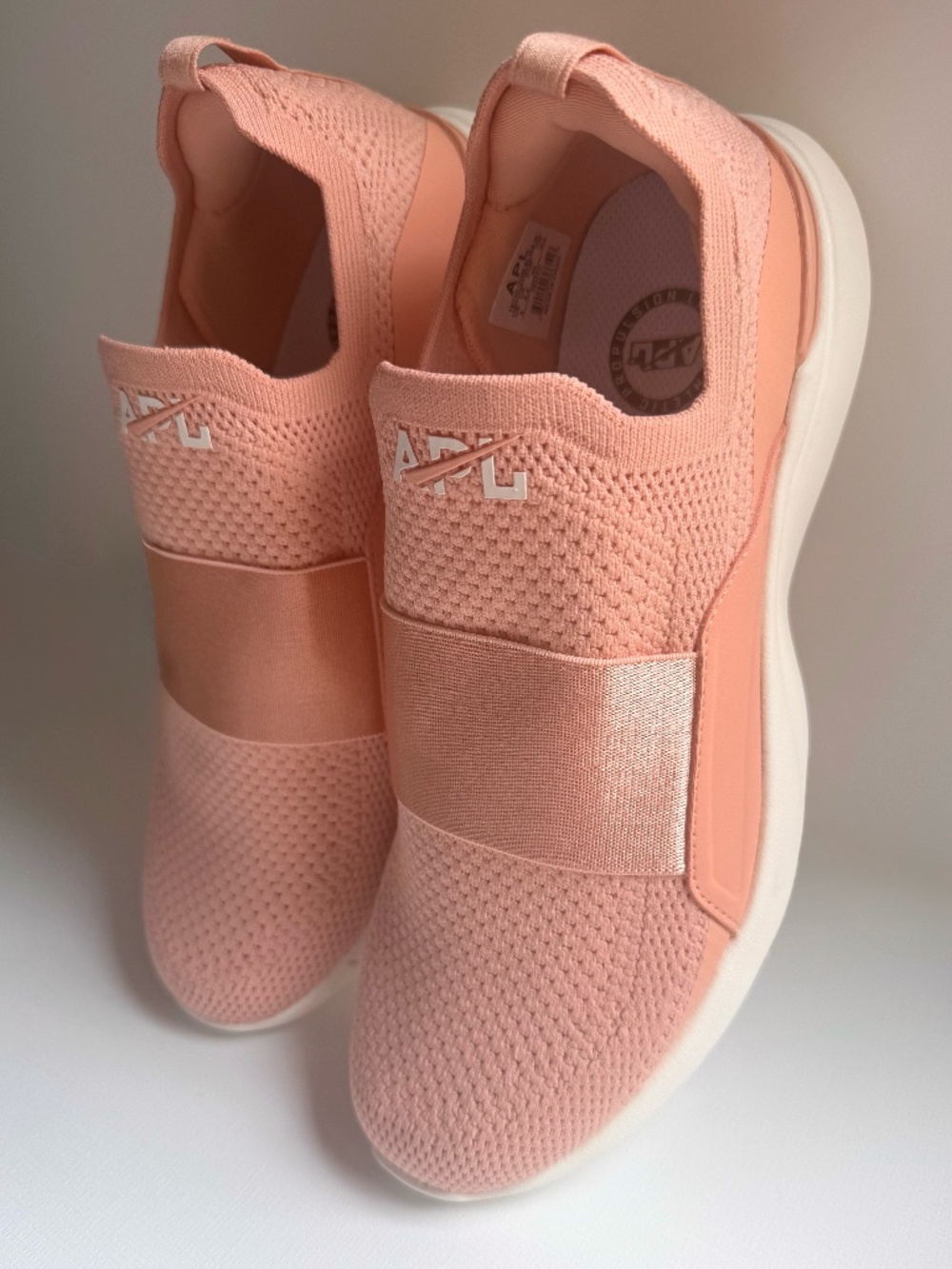 APL TechLoom Bliss Womens 9 Blush Ivory Pink Knit Slip On Strap Sneakers NWOT